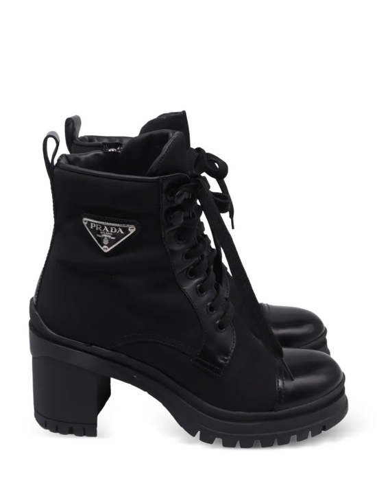 Prada Shoes - Prada Black Lace-Up Lug Heel Ankle Boots with Triangle Logo